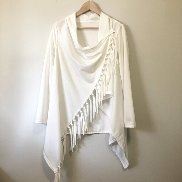 White Coastal Cowgirl Tassel Trimmed Cardigan Wrap - Picture 1 of 16